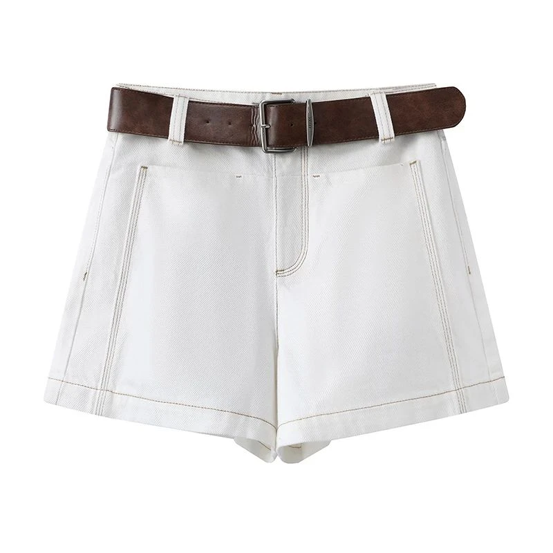 【艾家】商场同款2025夏季新款简约百搭高腰白色牛仔短裤女3223