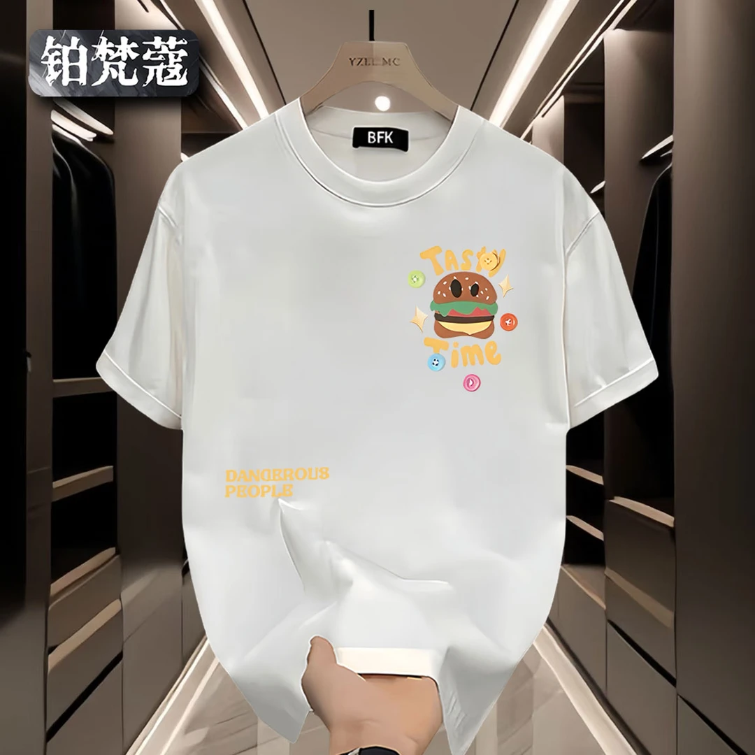 铂梵蔻短袖男士痞帅印花休闲宽松纯棉上衣圆领时尚大码潮美式T恤