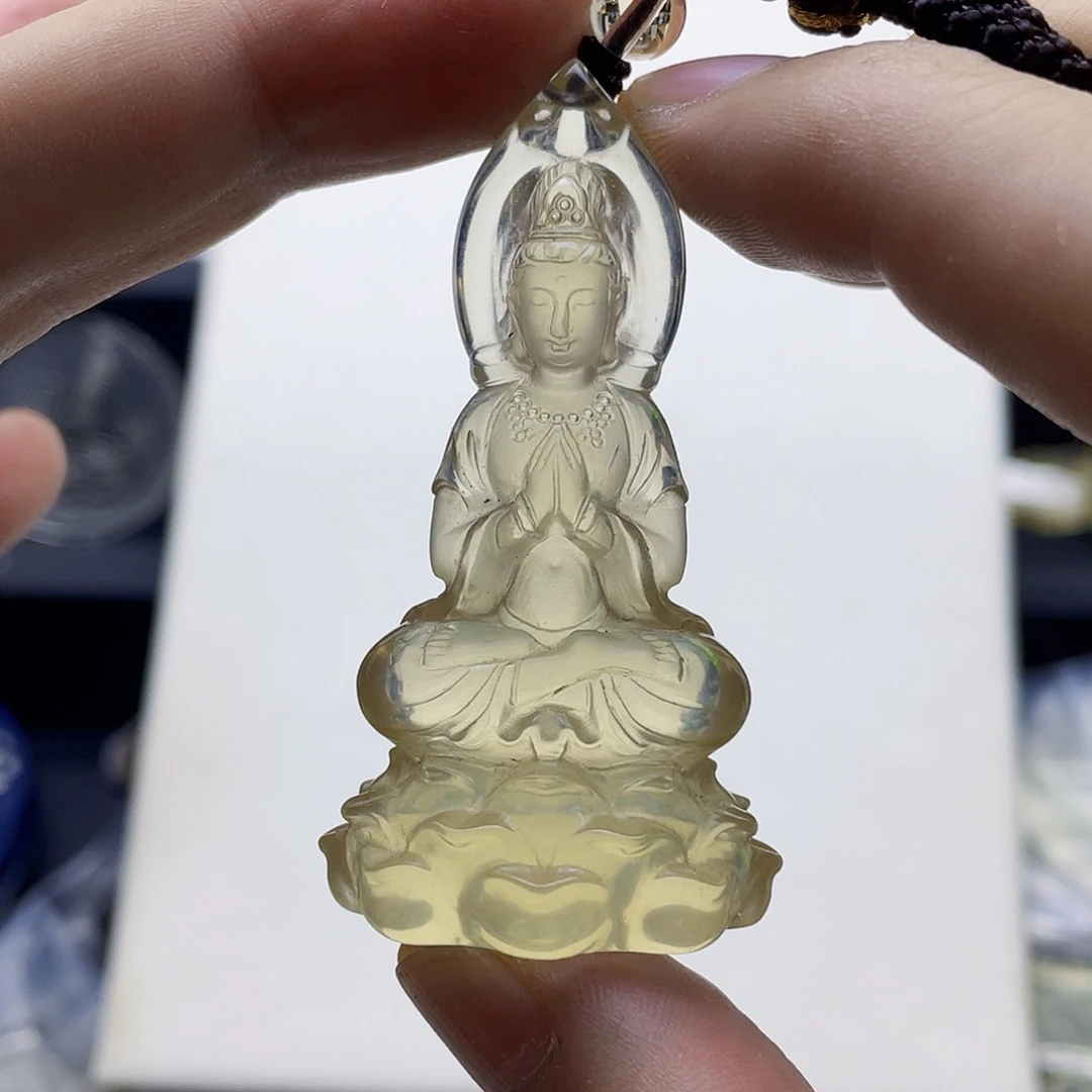 未镶嵌颈饰水晶黄水晶立体精雕观音吊坠