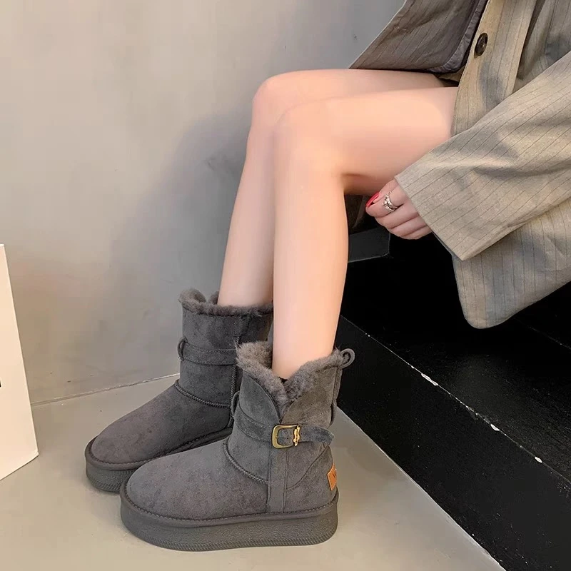 【李李现货】两穿骑士靴长短筒女秋冬新款保暖不过膝皮带扣雪地靴