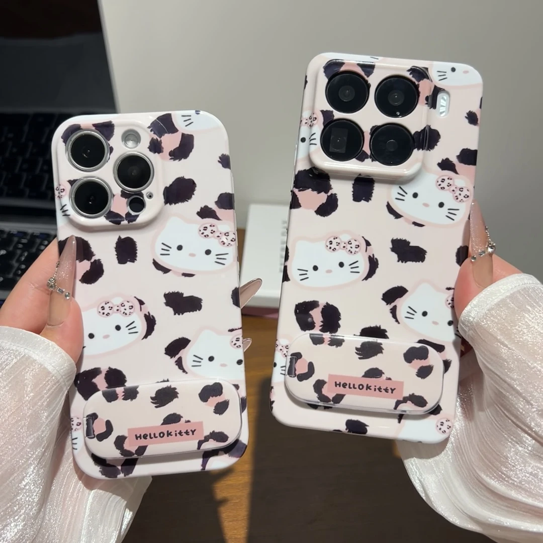 豹纹粉kitty支架适用苹果17/16菲林手机壳华为vivoppo小米15防摔
