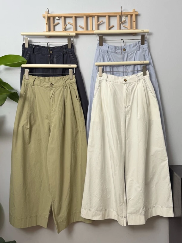 【清仓no退换】夏季薄高腰明线设计藏肉裤宽松九分直筒阔腿裤休闲裤