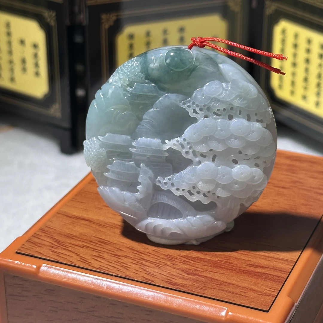 6363-天然翡翠-山水圆牌
