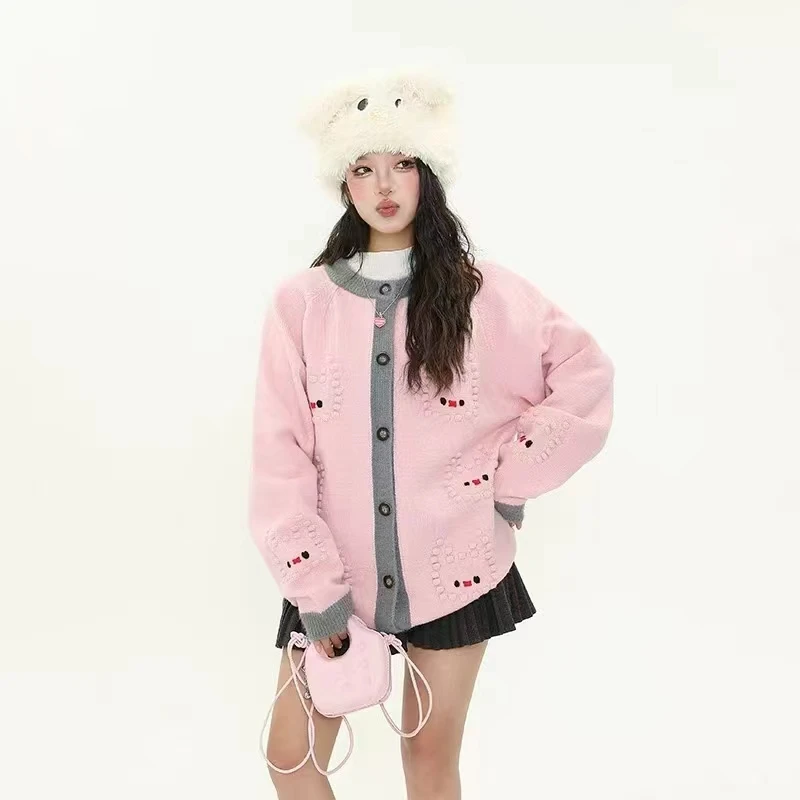 秋冬新款针织开衫单件宽松型爆款百搭长袖常规宽松毛衣小香风上衣