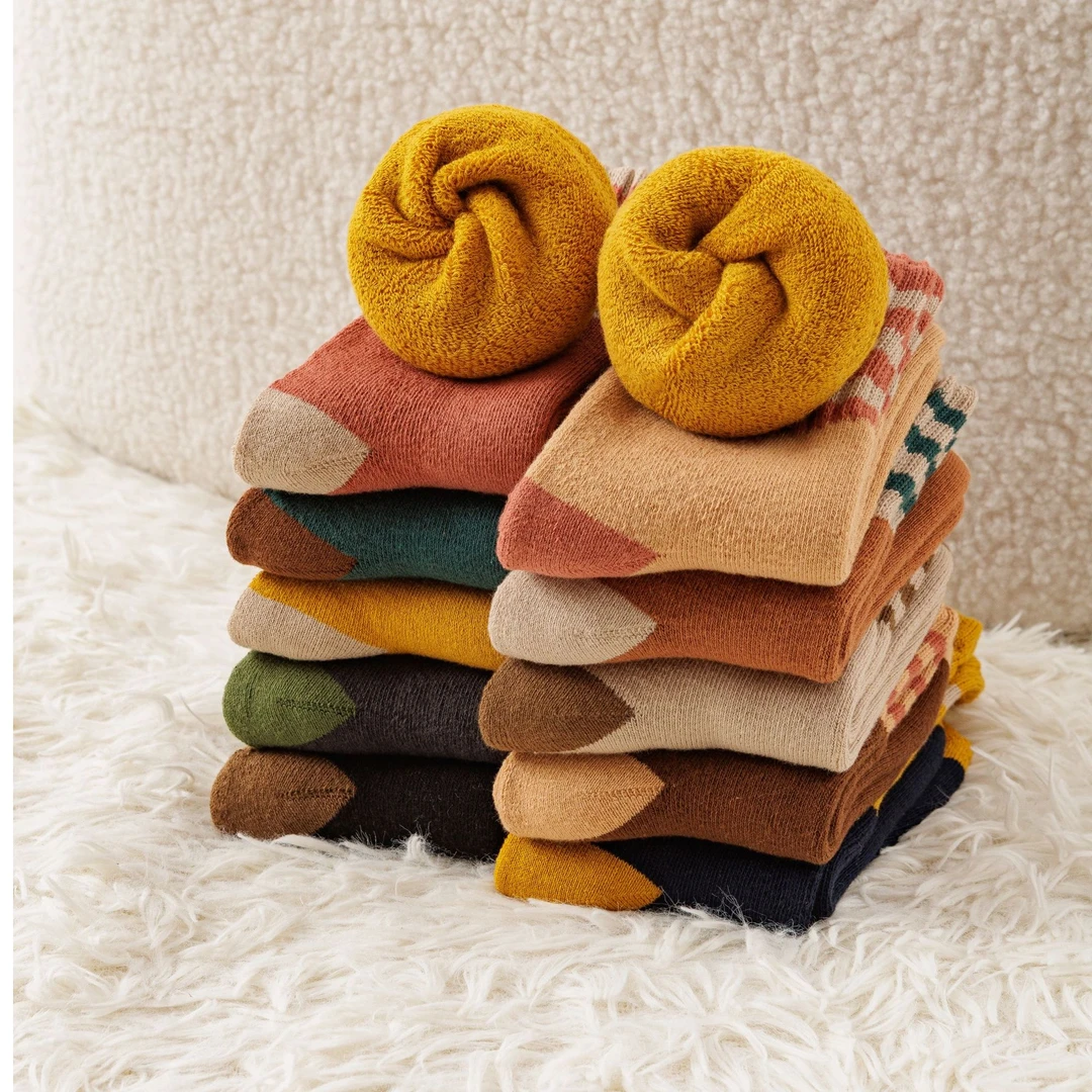 新款中筒袜秋冬季毛圈袜冬天加绒加厚保暖棉袜男女同款