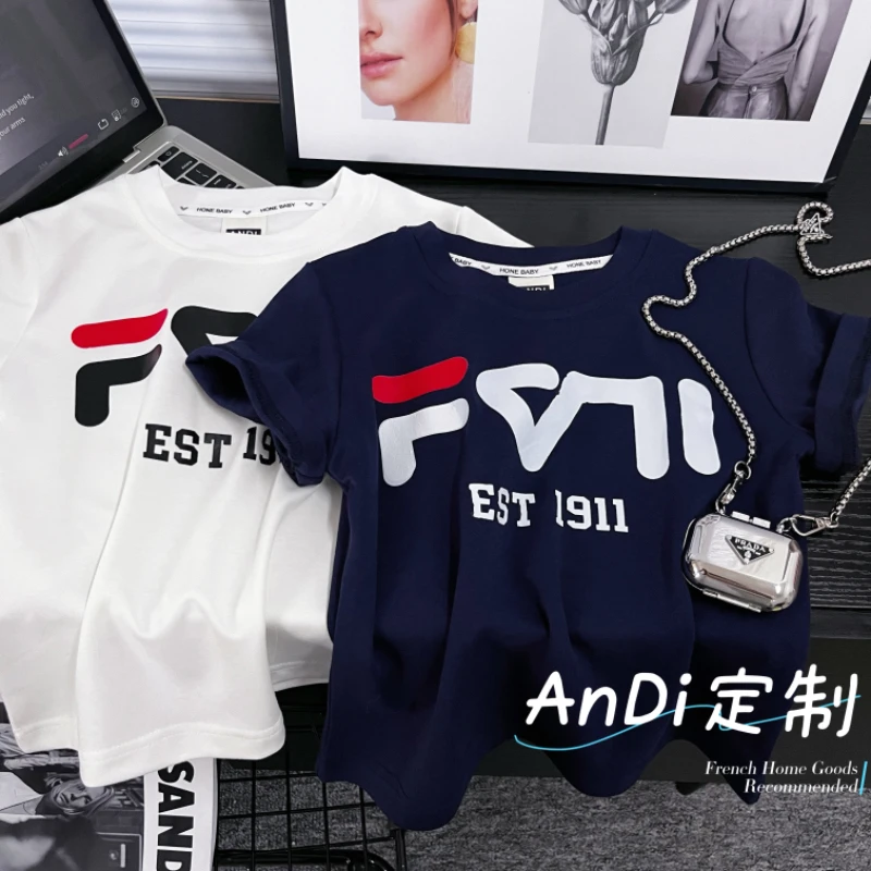 〖ANDI〗安迪订制夏季新款男童女童韩系字母印花短袖T恤4506