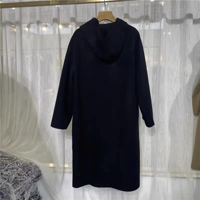 1619新款连帽双排扣慵懒风大牌款双面呢外套