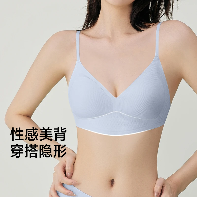 内衣女无痕夏季薄款无钢圈大胸显小胸聚拢透气背心式文胸