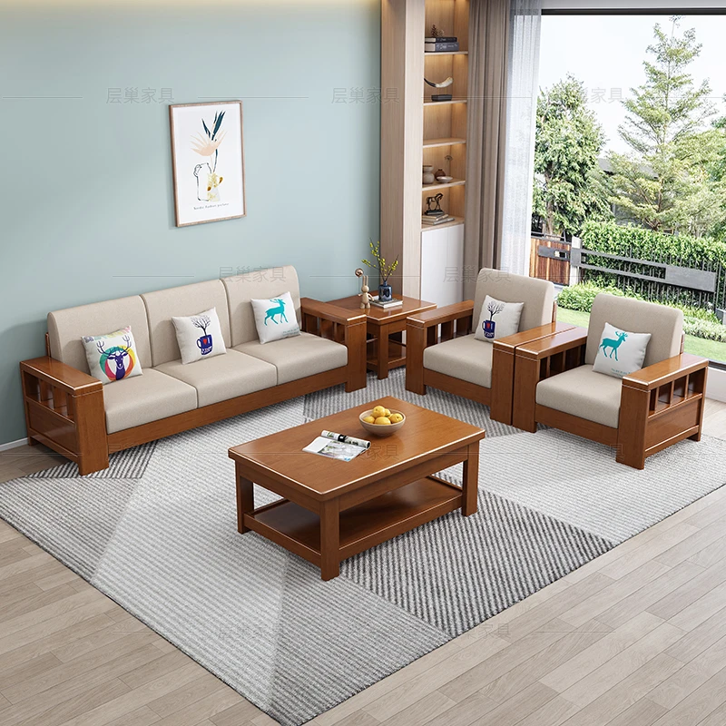【801#木布】全实木新中式客厅质现代简约小户型家用原木质橡木沙发