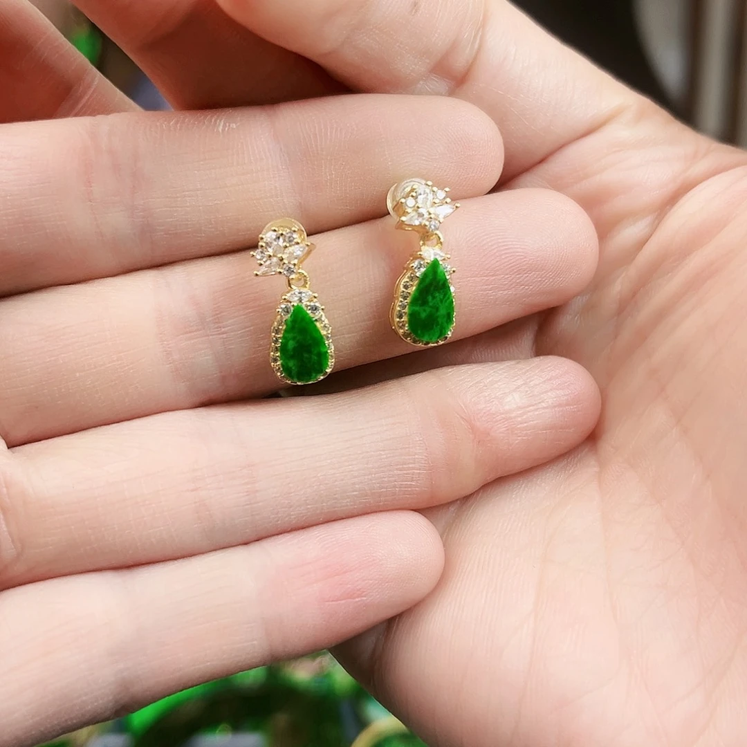 翡翠耳饰银S925镶嵌耳饰