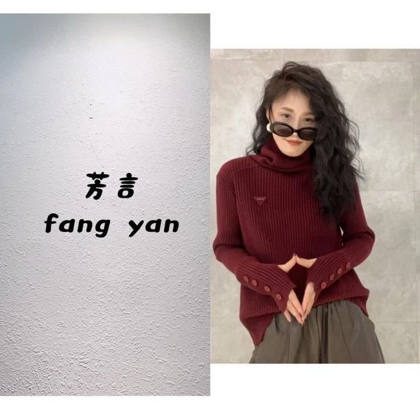 《芳言推荐》2024秋冬新款毛衣洋气针织百搭修身半高领时尚3059