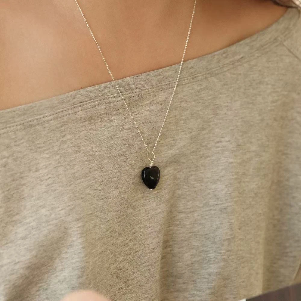 韩版黑玛瑙爱心仙女链项链百搭气质ins风5090