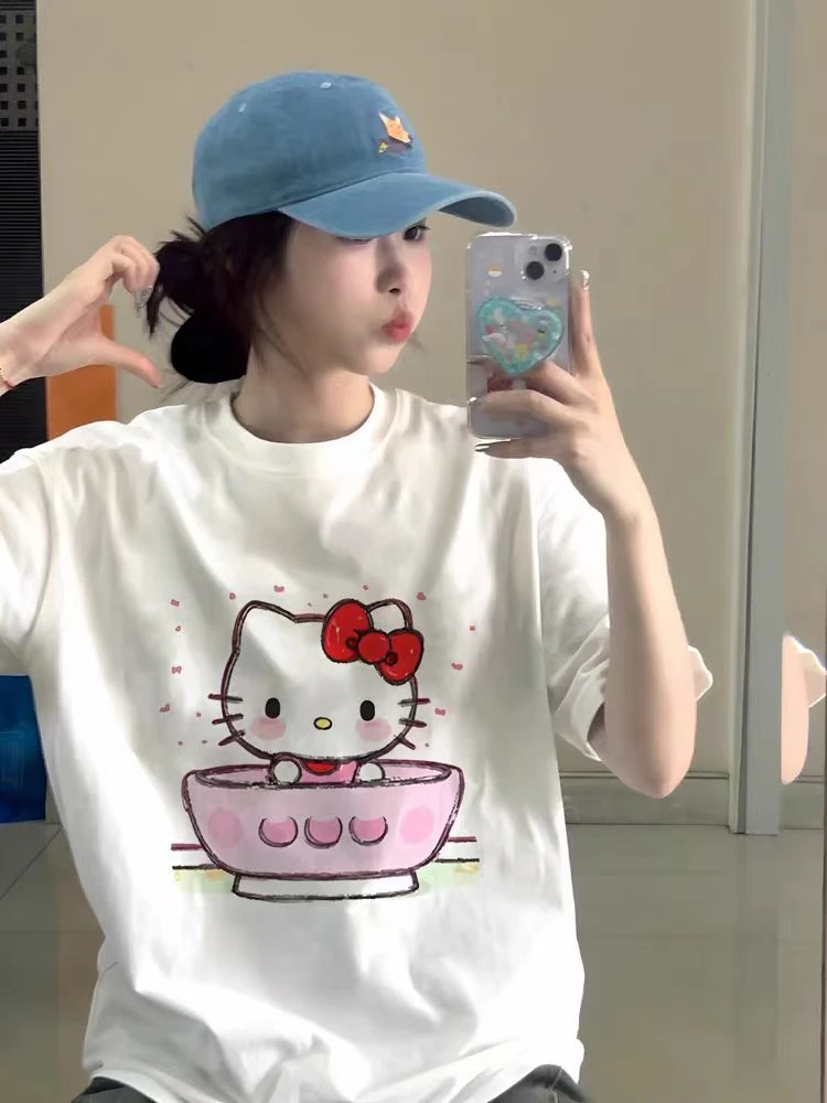 茶杯KT秋冬新款系列印花双纱棉高克重300内搭长袖T恤女下单备注