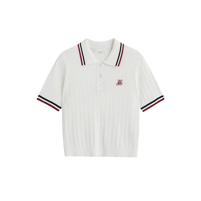 【一秒入夏】茵曼夏季学院风撞色POLO领针织衫时尚简约通勤短袖上衣