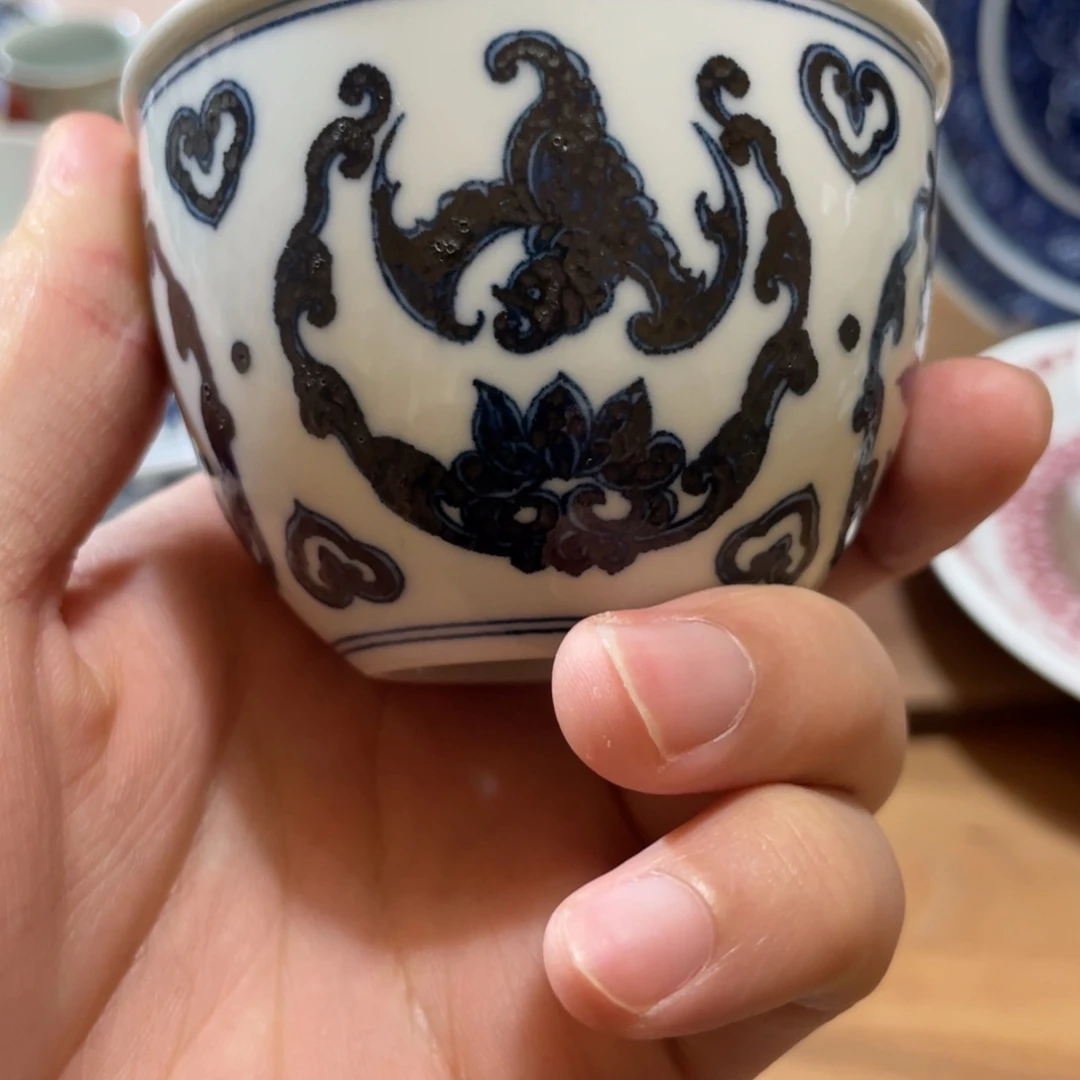 锡斑重手绘缸杯一个