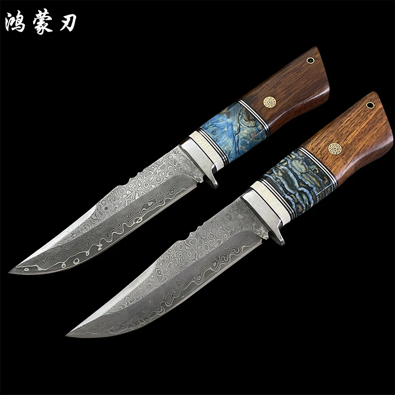 新款大马士革VG10高硬度户外生存刀实木手柄手工锻打野外刀具