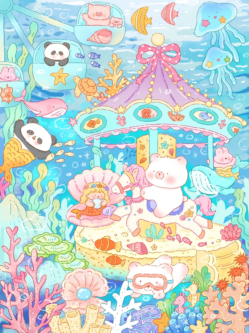 海底乐园65*85大格四股线45色金丝布大格十字绣【无针无工具】