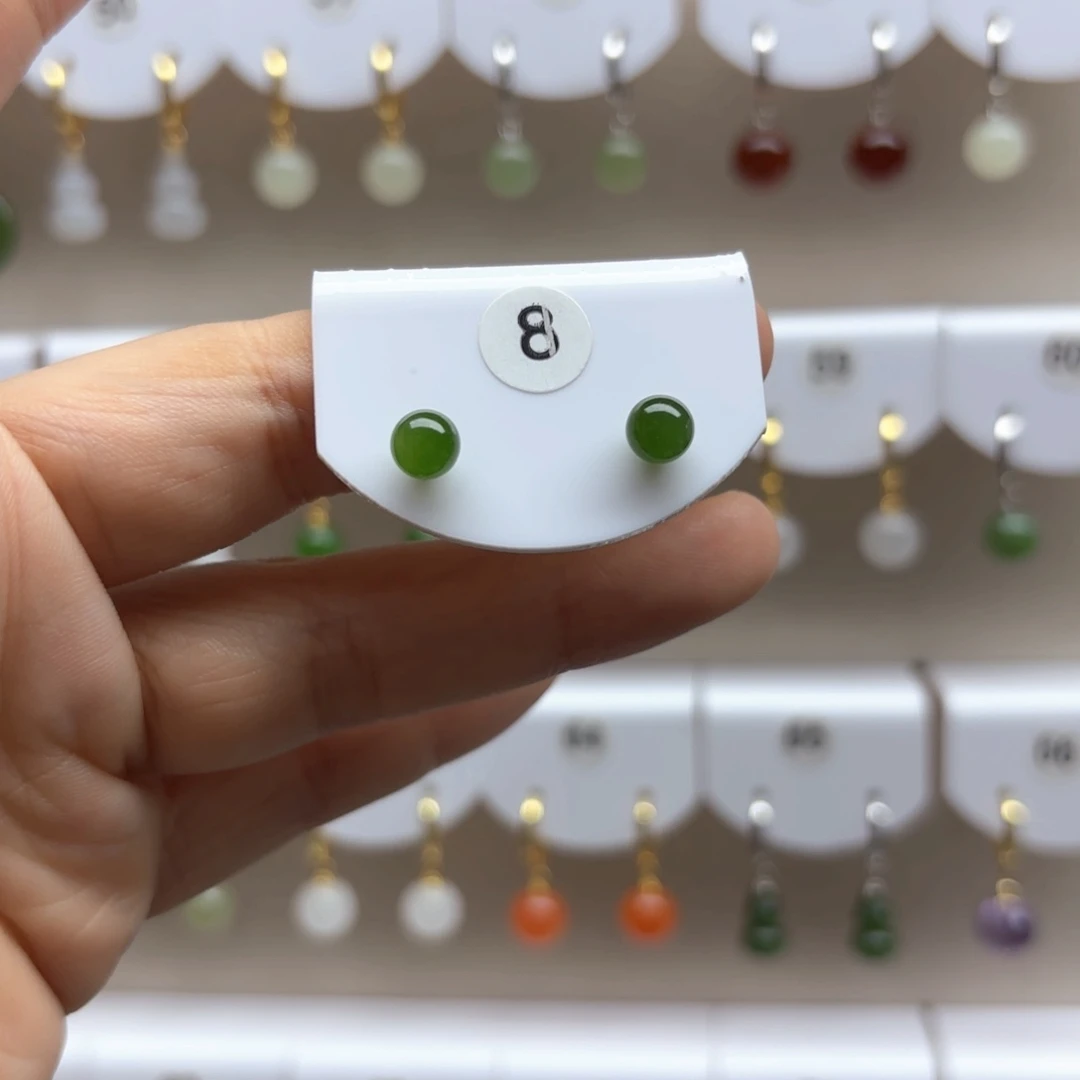 和田玉18K金镶嵌耳饰6m m