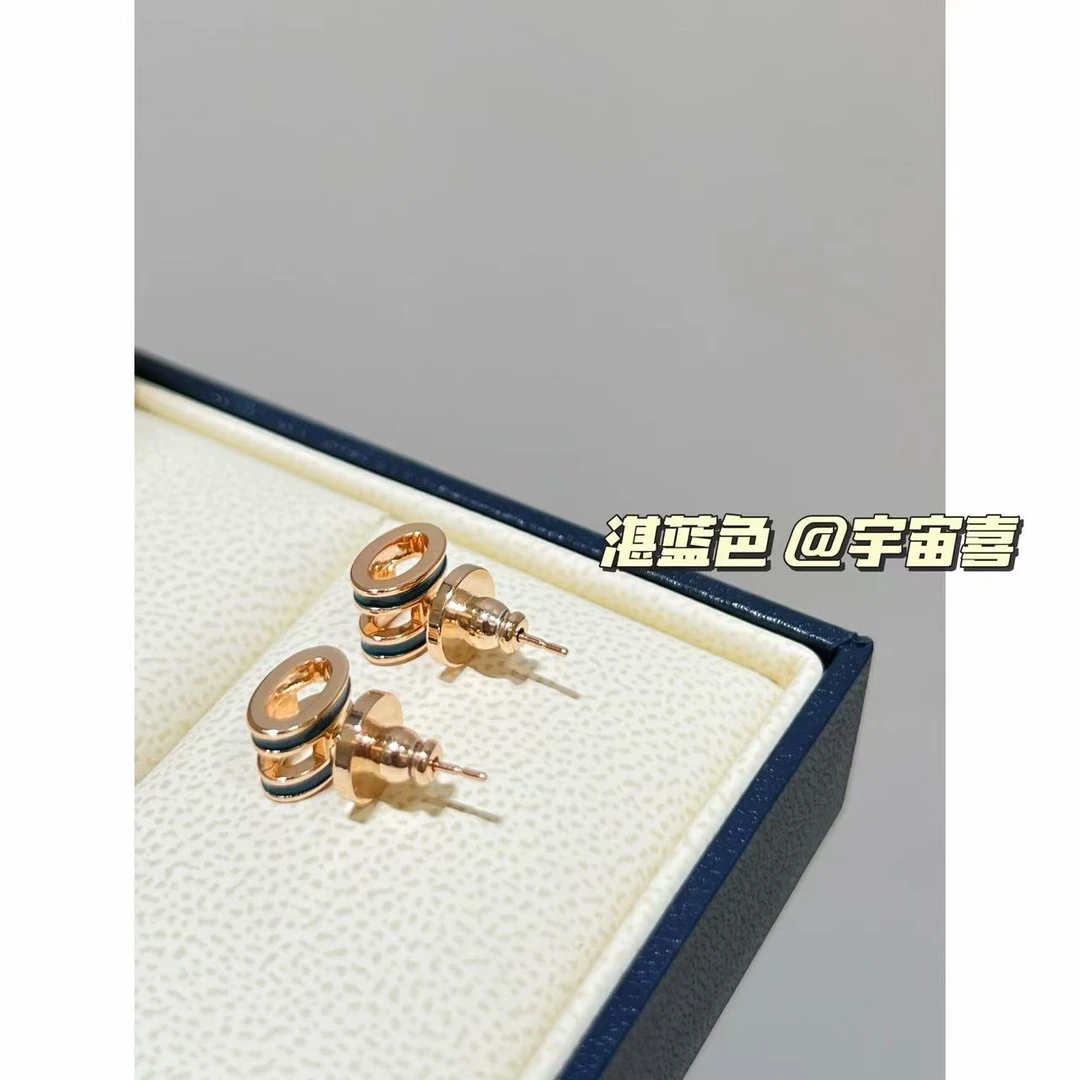 铜合金珐琅耳饰 B3-087【湛蓝色小h金色底迷你耳钉】