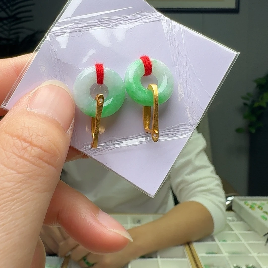 翡翠银S925镶嵌耳饰天然纹