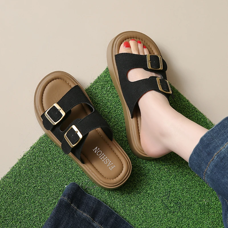 厚底勃肯凉拖鞋女夏外穿2025新款休闲复古百搭踩屎感罗马沙滩凉鞋