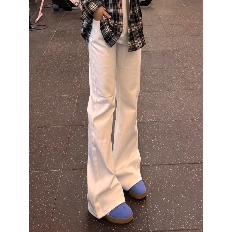 白色cleanfit微喇牛仔裤男秋季高街vibe修身裤子高腰提档直筒长裤