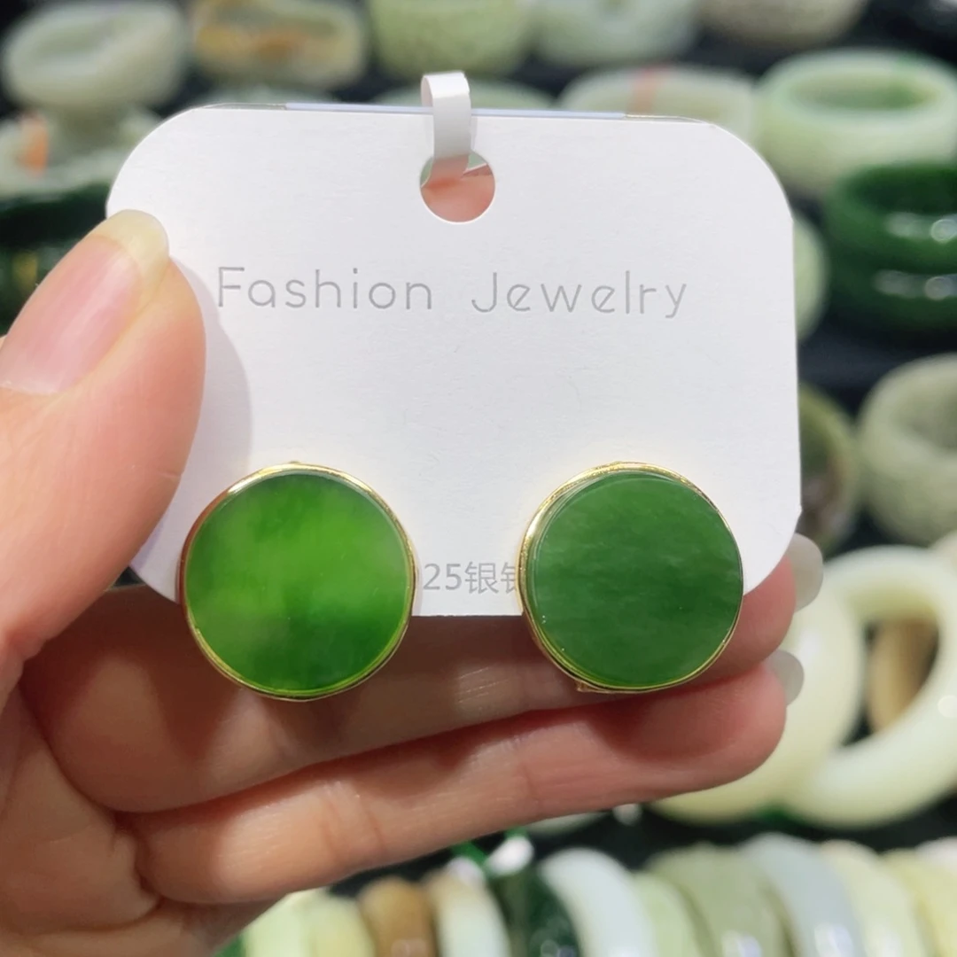 银S925镶嵌和田玉耳饰