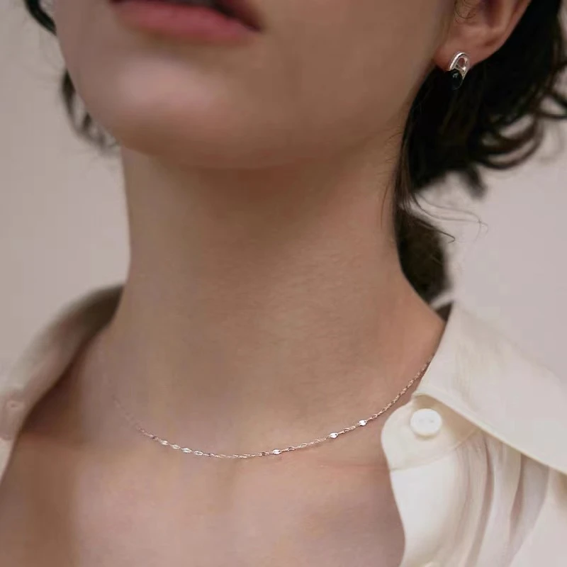 链子925银 满天星闪闪嘴唇链项链素链