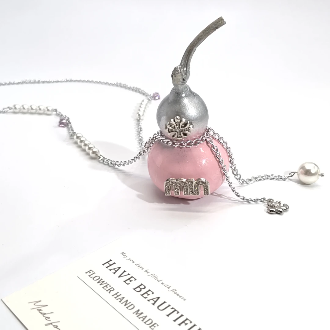 铜合金仿珍珠项链 06827复古气质粉银葫芦字母流苏个性葫芦项链