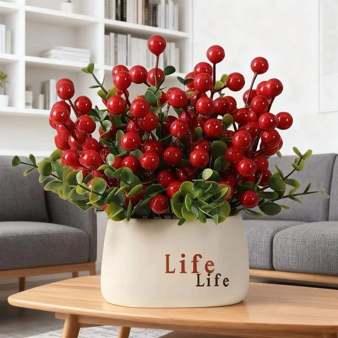 仿真红果发财果life瓶装饰平安喜乐乔迁大吉喜庆花艺新年装饰花艺