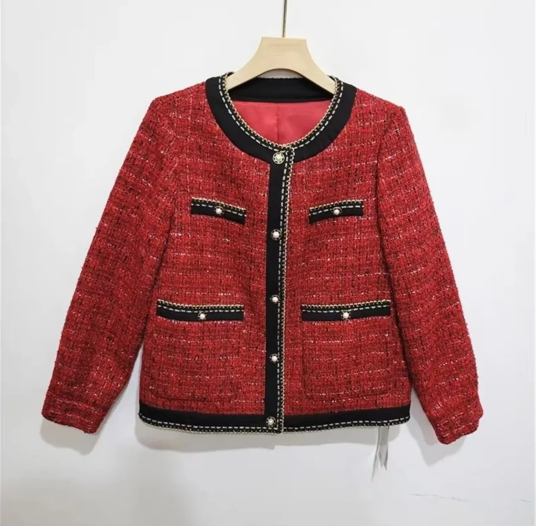 【娟子私服】8F2105新款2025时尚气质圆领珍珠洋气纽扣上衣香风外套