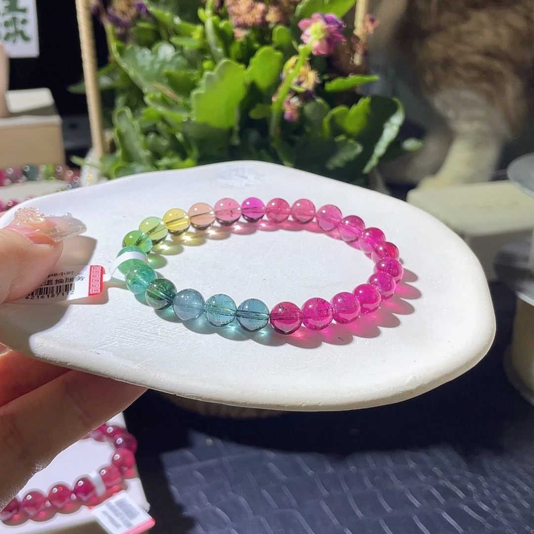 手链碧玺未镶嵌精品大段彩虹玻璃体7.6左右