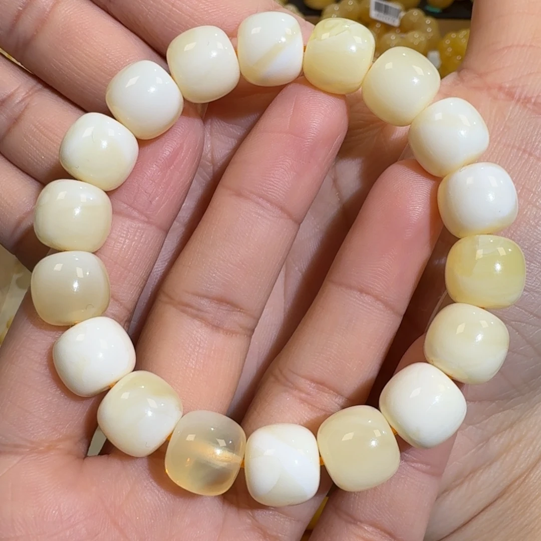 琥珀未镶嵌珠宝奇石12m焦皮同料老型白花蜡手串19.6