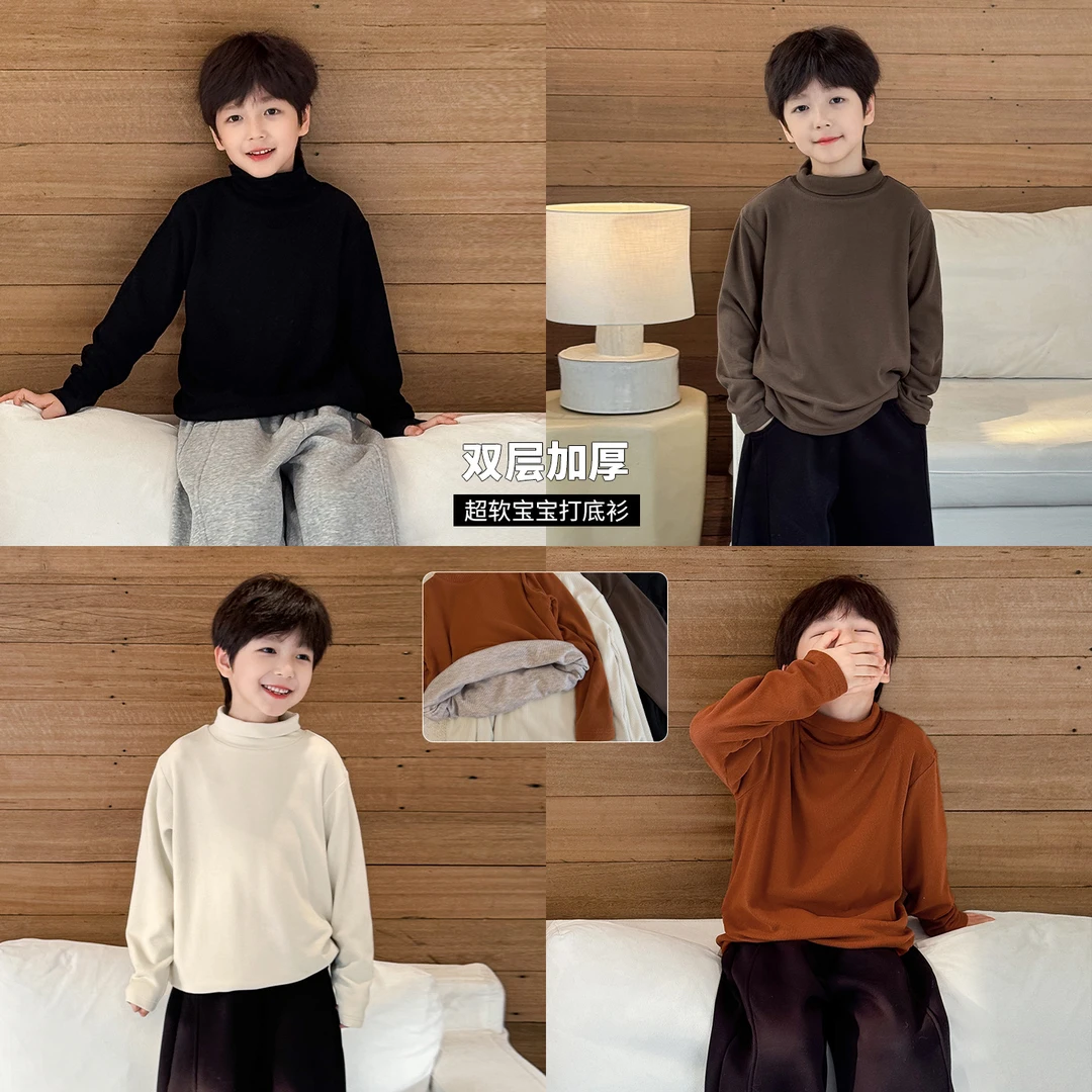 K【冬季日韩】男女童ins风小众日韩时尚纯色高领柔软双层加厚打底