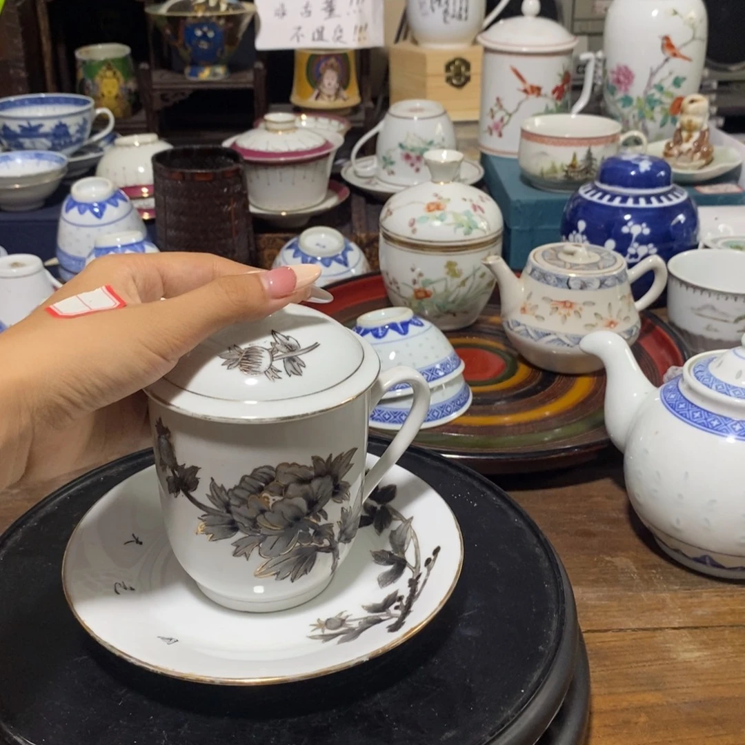 摆件牡丹办公杯三件套