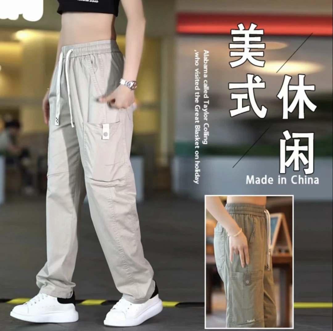 时尚工装裤休闲裤男士2025夏季新款宽松直筒美式潮牌阔腿裤子男款