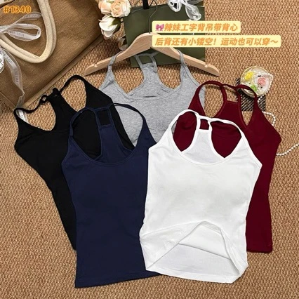 辣妹纯欲风吊带背心带胸垫工字背纯色背心运动健身百搭女士背心E