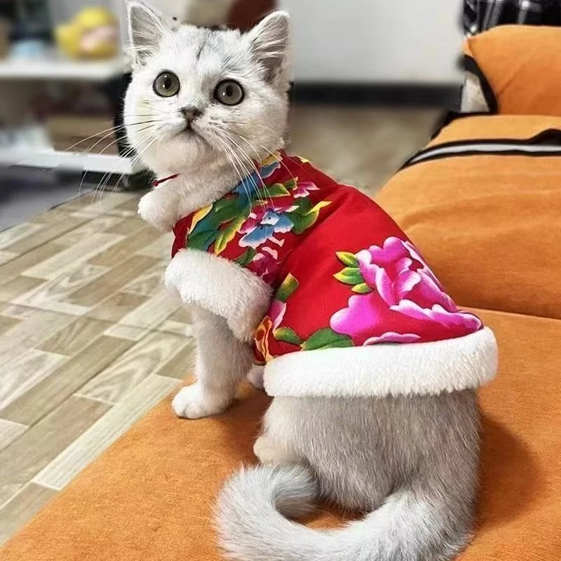 中大型宠物狗狗泰迪保暖衣裳东北花棉袄喜庆宠物狗新年服饰猫咪适