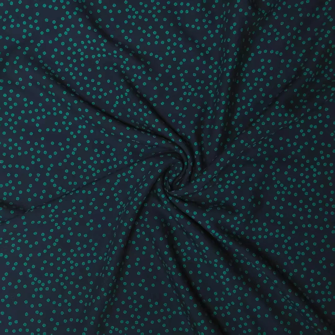 【云锦1店】25715-3 雕印棉绸藏青底绿波点 服装布料面料