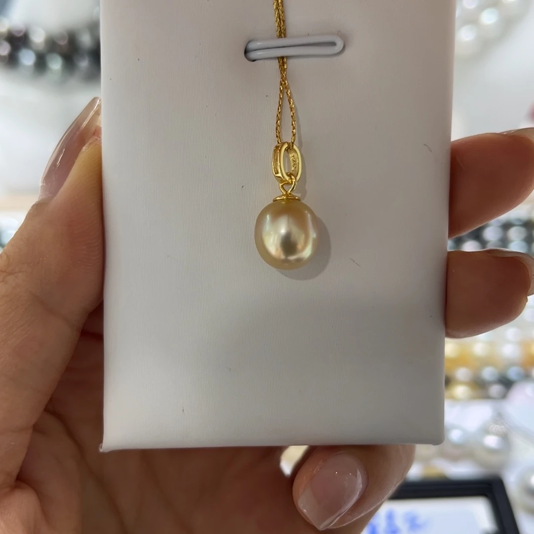 银S925镶嵌海水珍珠吊坠(不含链)9-10mm