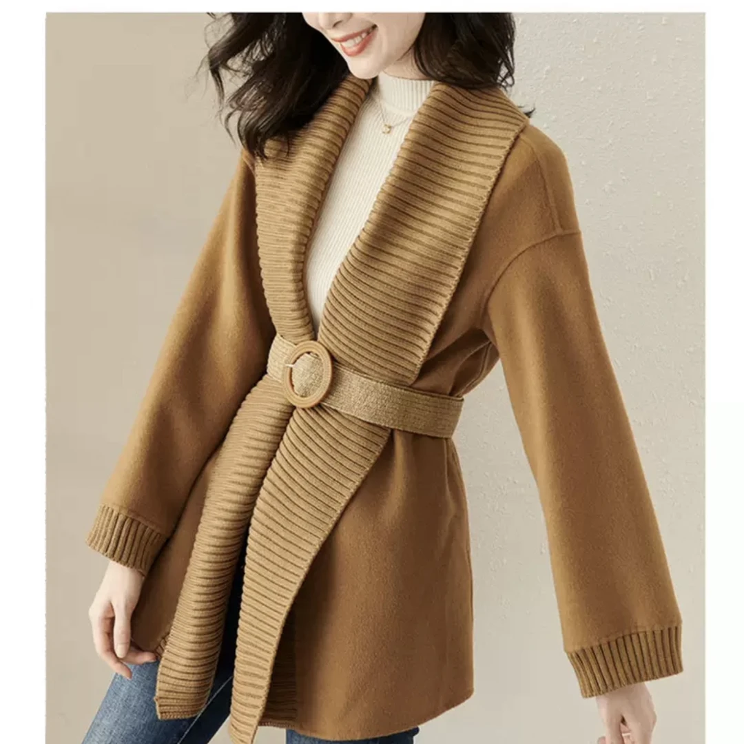 A23028【上新】时尚休闲百搭双面呢秋冬洋气短款收腰显瘦咖色外套3D