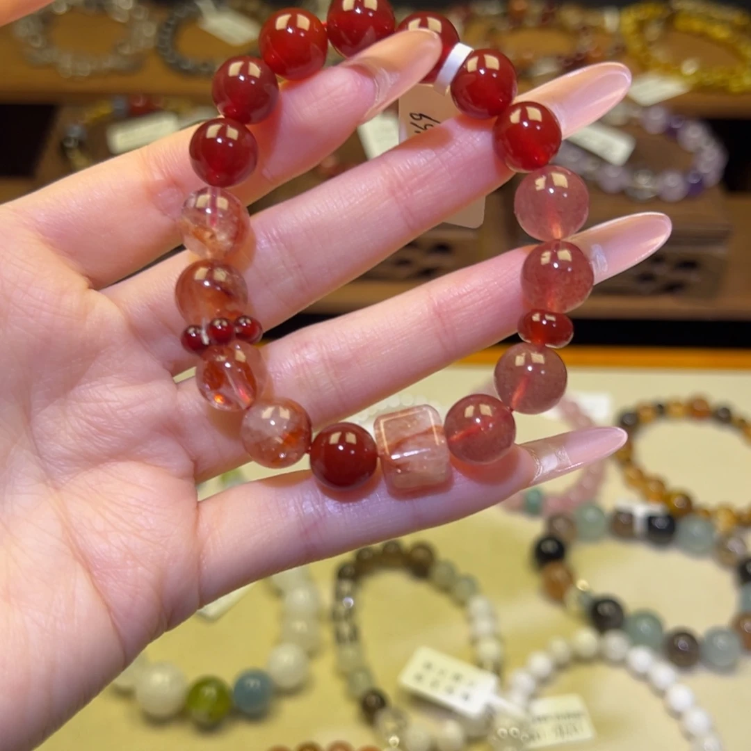 水晶银S925镀金镶嵌手串红1332