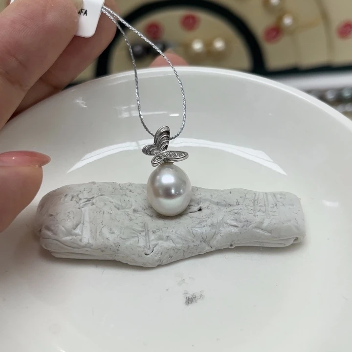 银S925镶嵌颈饰海水珍珠澳白10-11mm14号