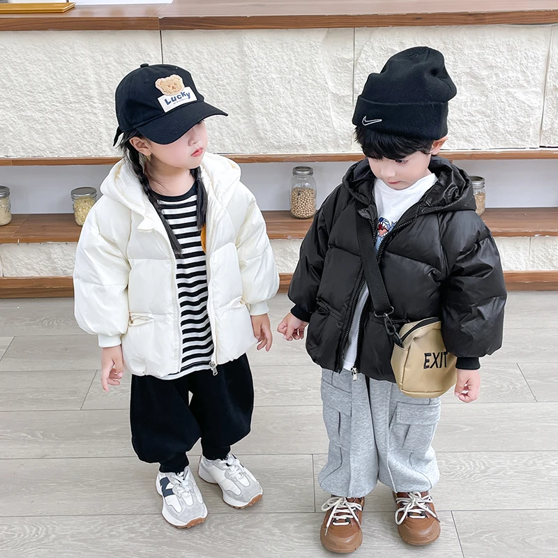 韩版儿童绒服加厚防寒外套中小童男女童面包服宝宝保暖短款连帽潮