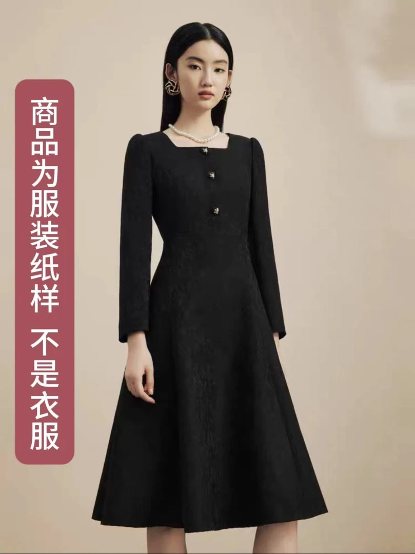 80252法式方领连衣裙裁剪图纸1:1样版.纸样（不是衣服）