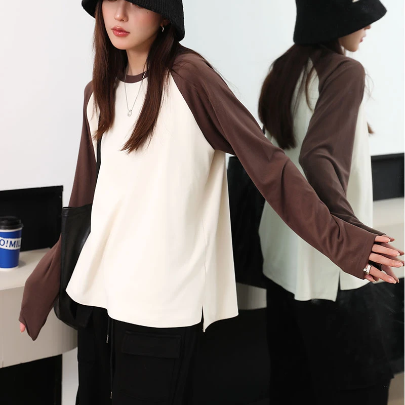 订制定染云感拼接~撞色鲨鱼T打底衫 FYZ