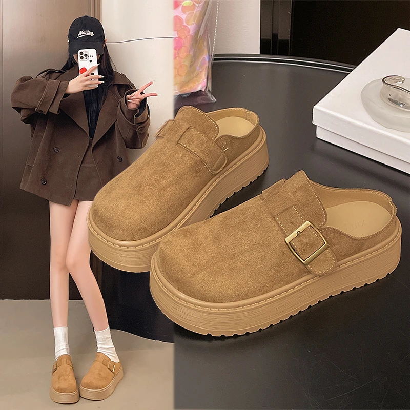 厚底增高懒人包头拖鞋女外穿2025秋季新款勃肯鞋半托女鞋【F】