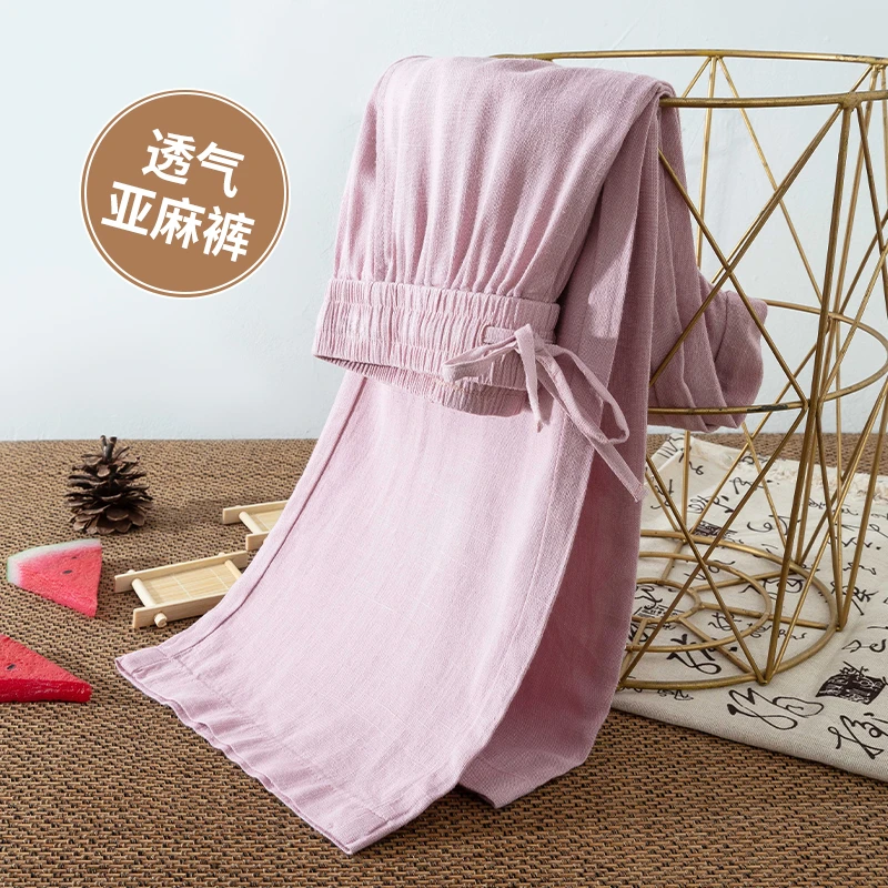慵懒风麻料休闲阔腿裤女夏季薄款高腰垂感亚麻棉百搭宽松直筒长裤