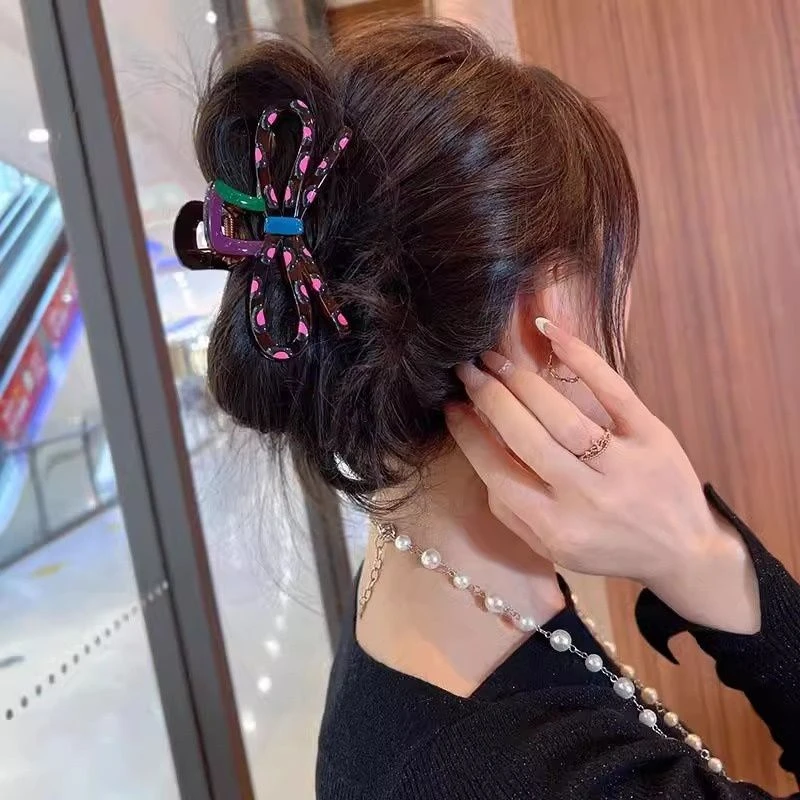 韩版重工滴油设计感蝴蝶结抓夹后脑勺百搭鲨鱼夹网红甜美发抓