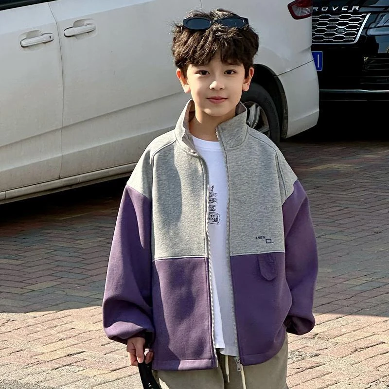 男童开衫卫衣春秋季薄款立领上衣2025新款中大儿童洋气韩版外套潮